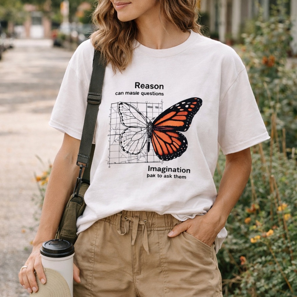 Hanes Hefty 2004 Graphic T-Shirt Art and Logic with Orange Butterfly Print - Picture 2 of 10